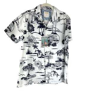 NEW Men's Eighth Avenue White Blue Tropical Print Cotton Button Shirt Size M